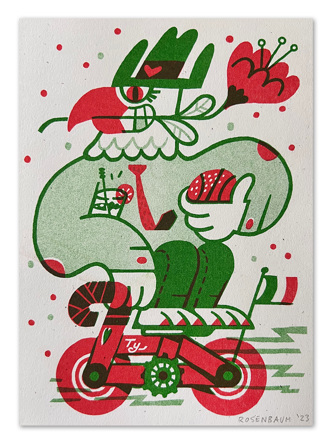 Bird on a Bike - Mini Riso Print