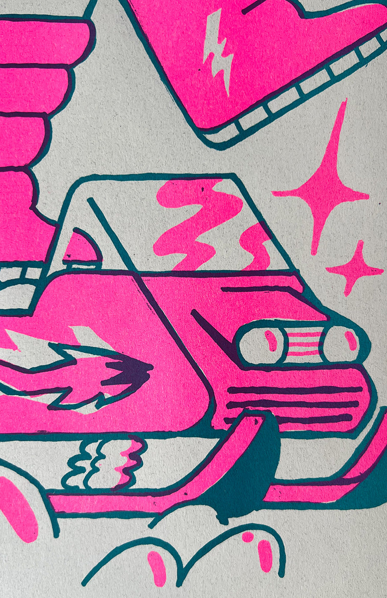 Bird on a Snowmobile - Riso Print