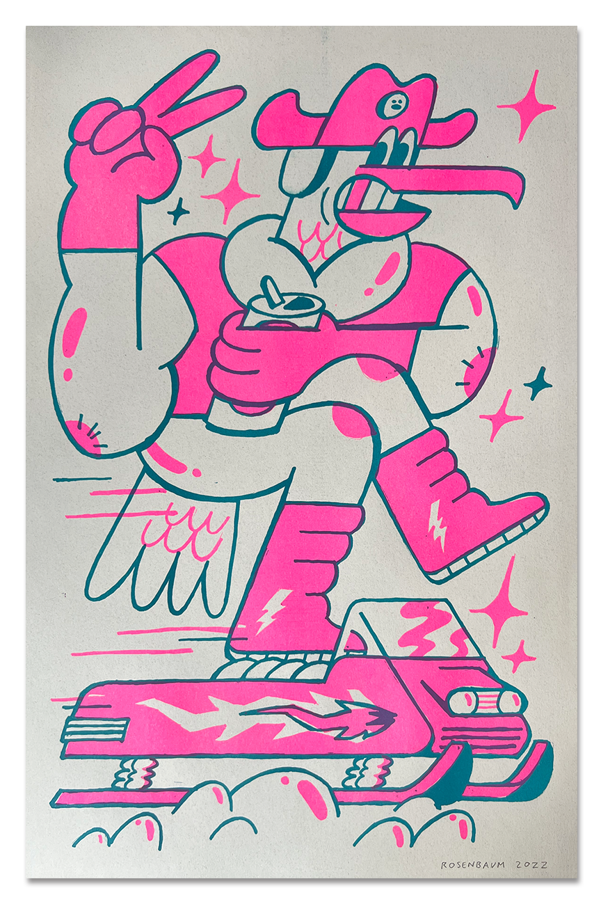 Bird on a Snowmobile - Riso Print